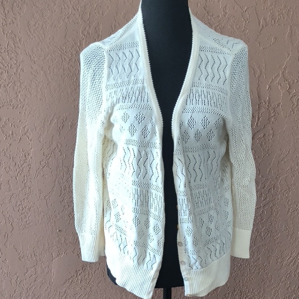 Tommy Hilfiger Women's Lightweight Cream Cable Knit Open Front Cardigan Size XL